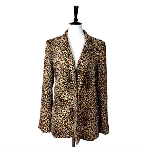 LOFT Women's Blazer Classic Wool Blend Leopard Print Open Front Soft Size 12 - Picture 1 of 12